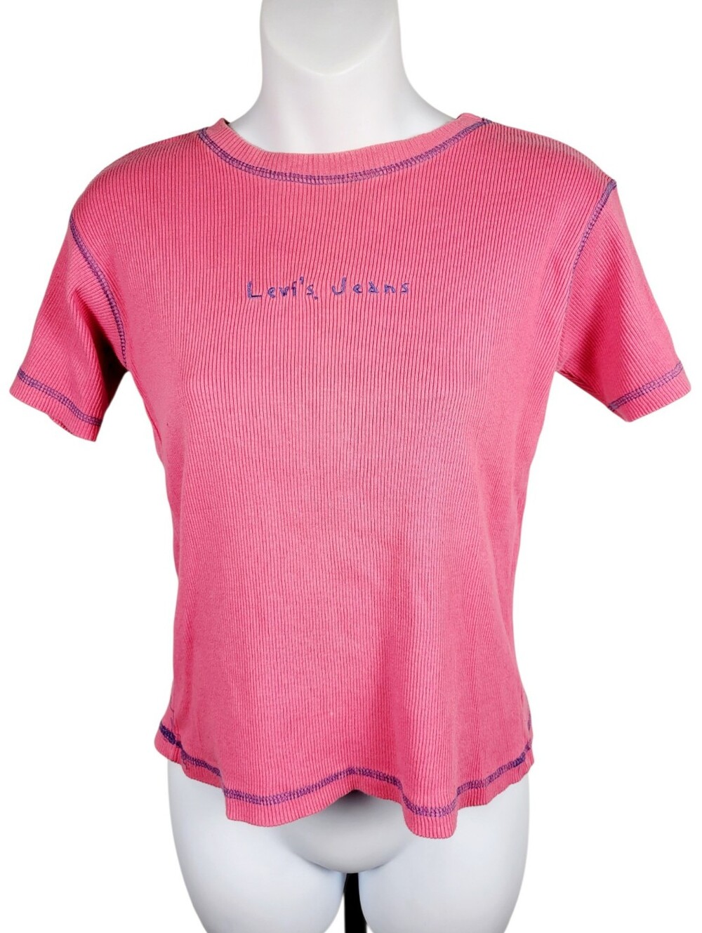 Vintage 90s Levi's Pink Top Short Sleeve Blouse Made in Canada Size: Small